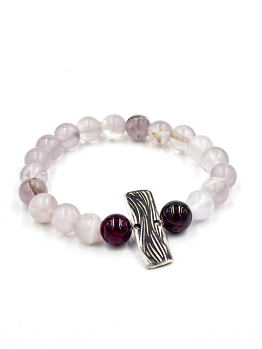 Fluorite garnet and silver bracelet