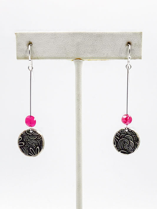 Dark pink Swarovski and silver earrings