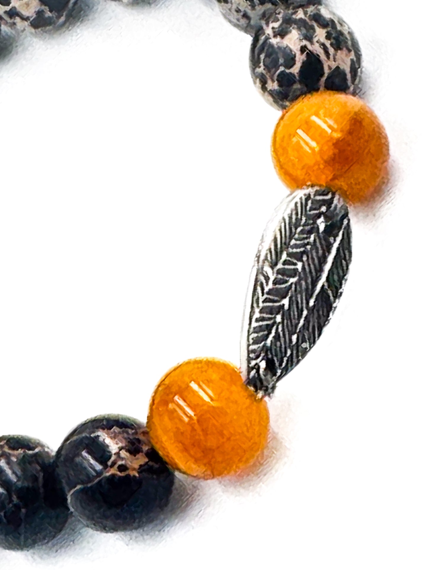Zebra marble amber and silver bracelet