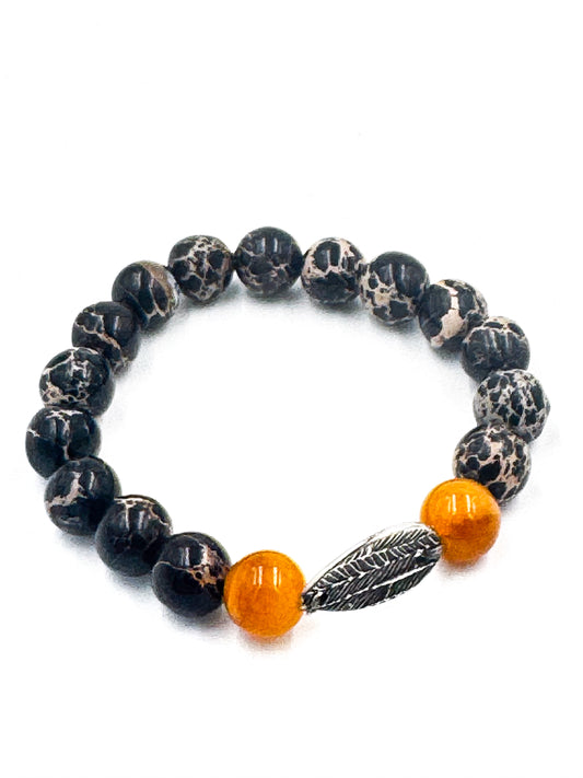Zebra marble amber and silver bracelet
